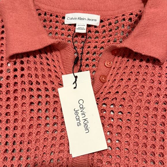 Calvin Klein Orange Coral Open Stitch Cap Sleeve Polo Shirt Women XS NEW Preppy - Picture 5 of 9